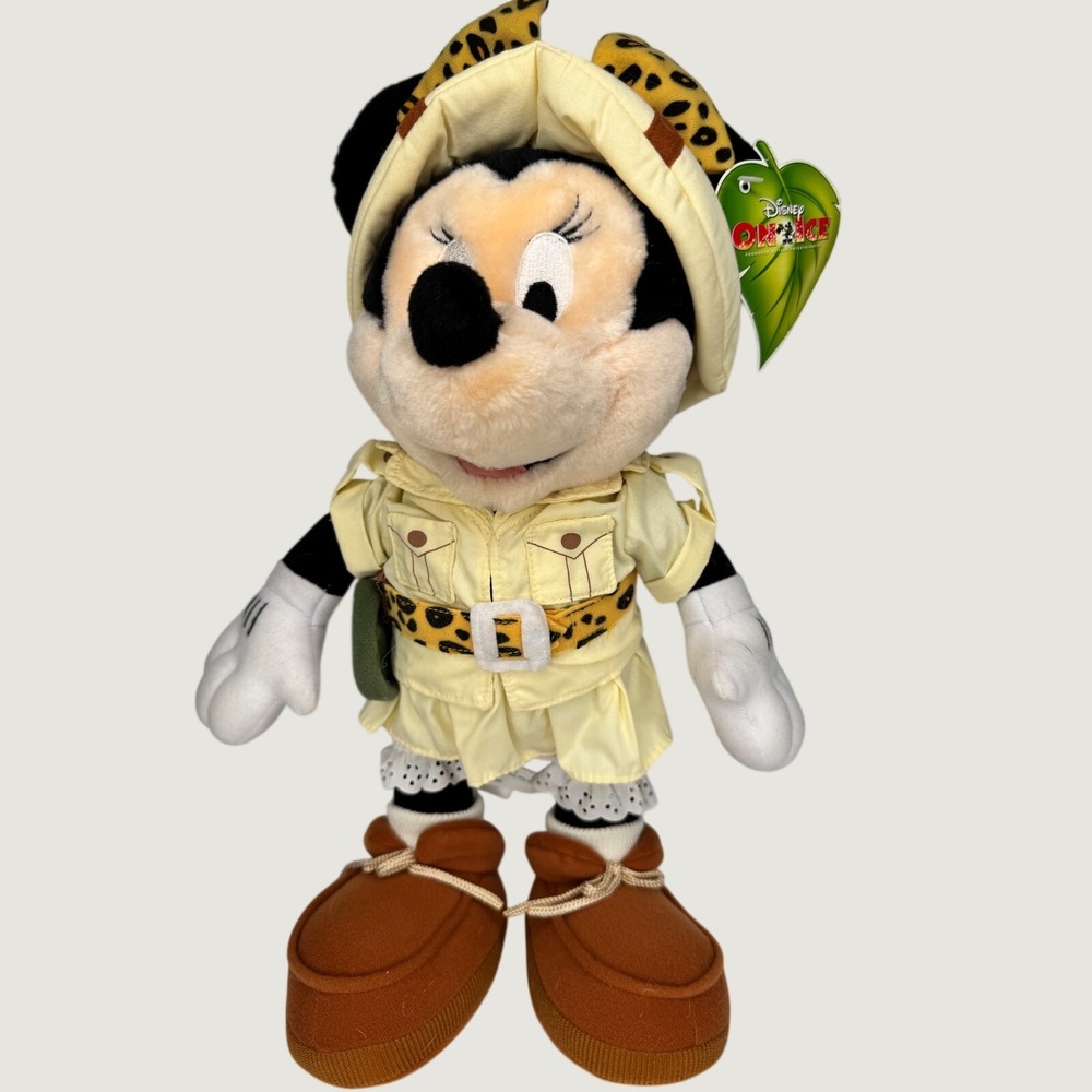 Disney On Ice Minnie Mouse Safari Plush Tan Explorer Outfit Leopard Print 15"
